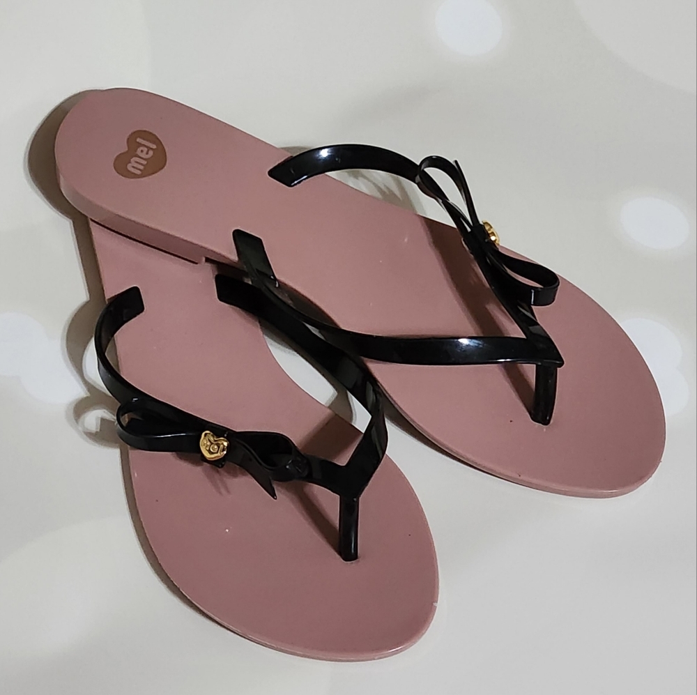 MEL Dreamed by MELISSA• Pink & Black Harmonic Bow Jelly Flip Flop US size 9